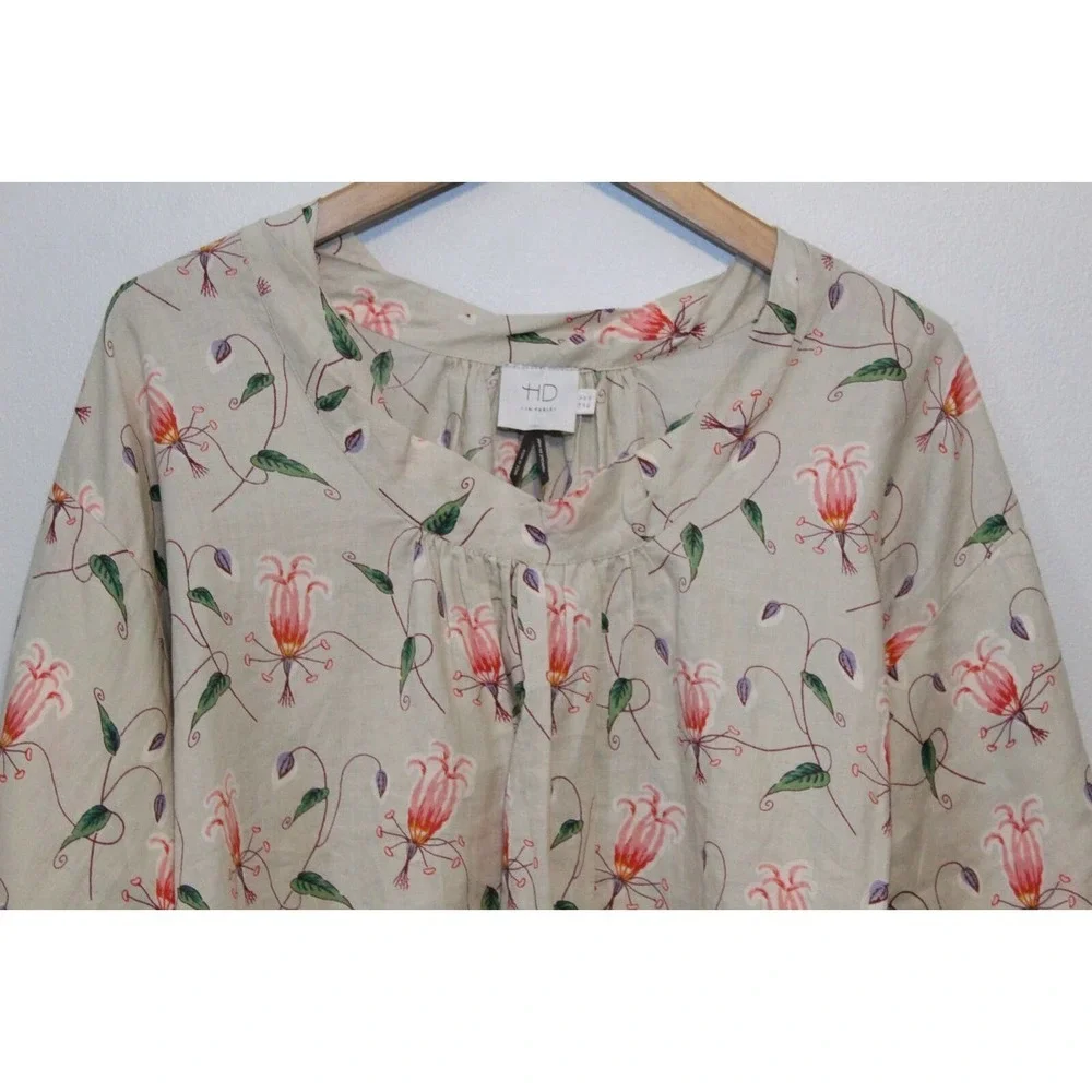 ✨2/$20 HD in Paris Anthropologie Ramie Bell Sleeve Floral Top Size 2 Boho Chic - Picture 3 of 8
